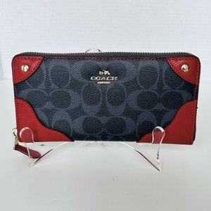 Coach Zip Around Accordian Wallet Charcoal Gray Signature and Red Unused